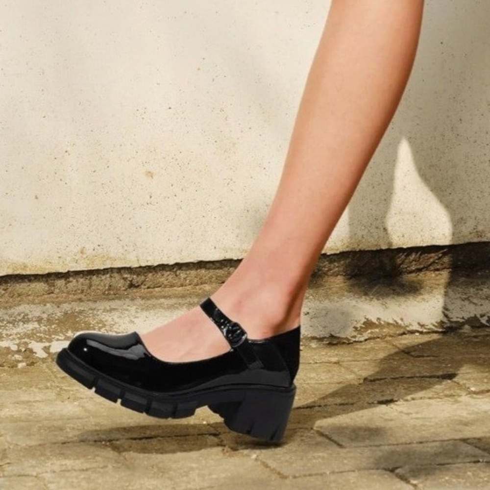 IDIFU Black Patent Leather Chunky Lug Sole Mary Jane Platform Heels Womens 8 NEW - Picture 5 of 13